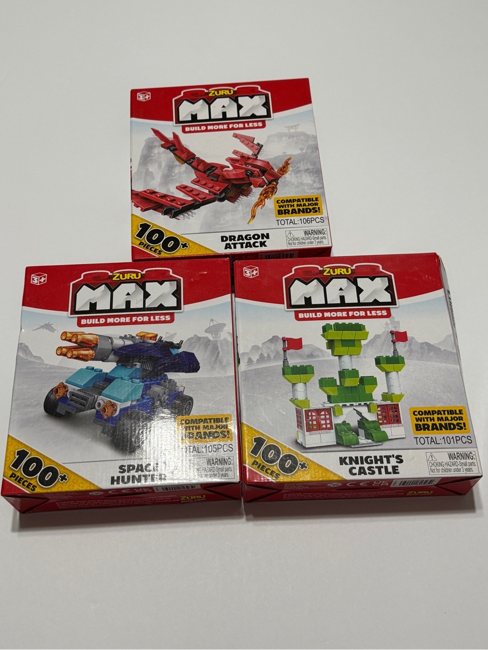 Max Kids Building Set - Red Dragon Attack, Space Hunter and Knights Castle